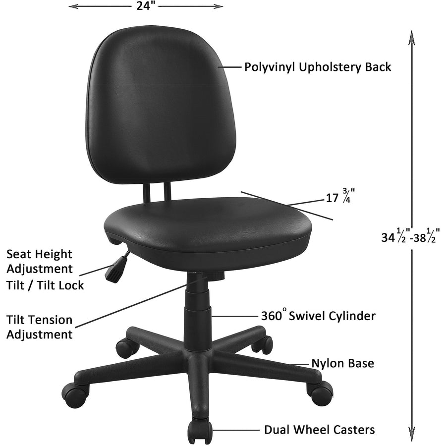 Lorell Vinyl Contoured Task Chair - Vinyl Seat - Vinyl Back - 5-star Base - Black - Plastic - 1 Each