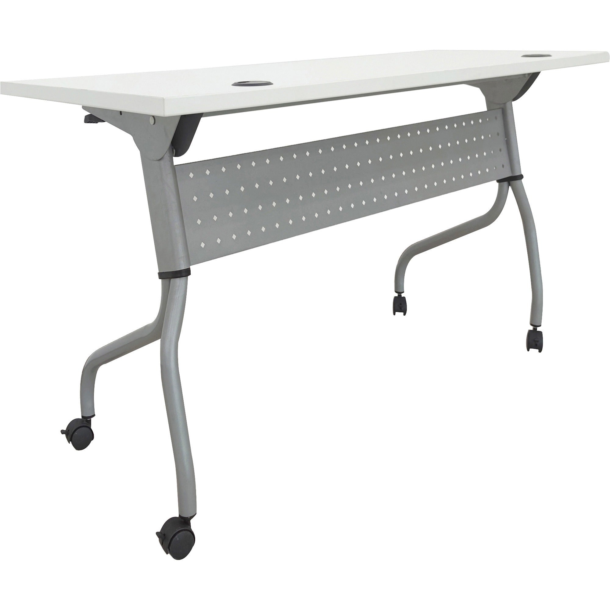 Lorell Flip Top Training Table - For - Table TopWhite Rectangle Top - Silver Folding Base - 4 Legs - 23.60" Table Top Length x 48" Table Top Width - 29.50" Height - Assembly Required - 1 Each