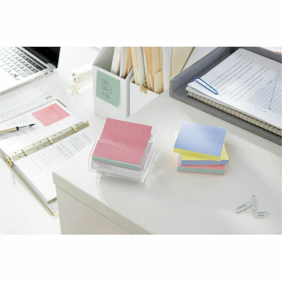 Post-it Greener Dispenser Notes - 3" x 3" - Square - 100 Sheets per Pad - Positively Pink, Fresh Mint, Moonstone - Paper - Self-stick, Removable, Recyclable, Pop-up, Residue-free, Eco-friendly - 1800 / Pack - Recycled