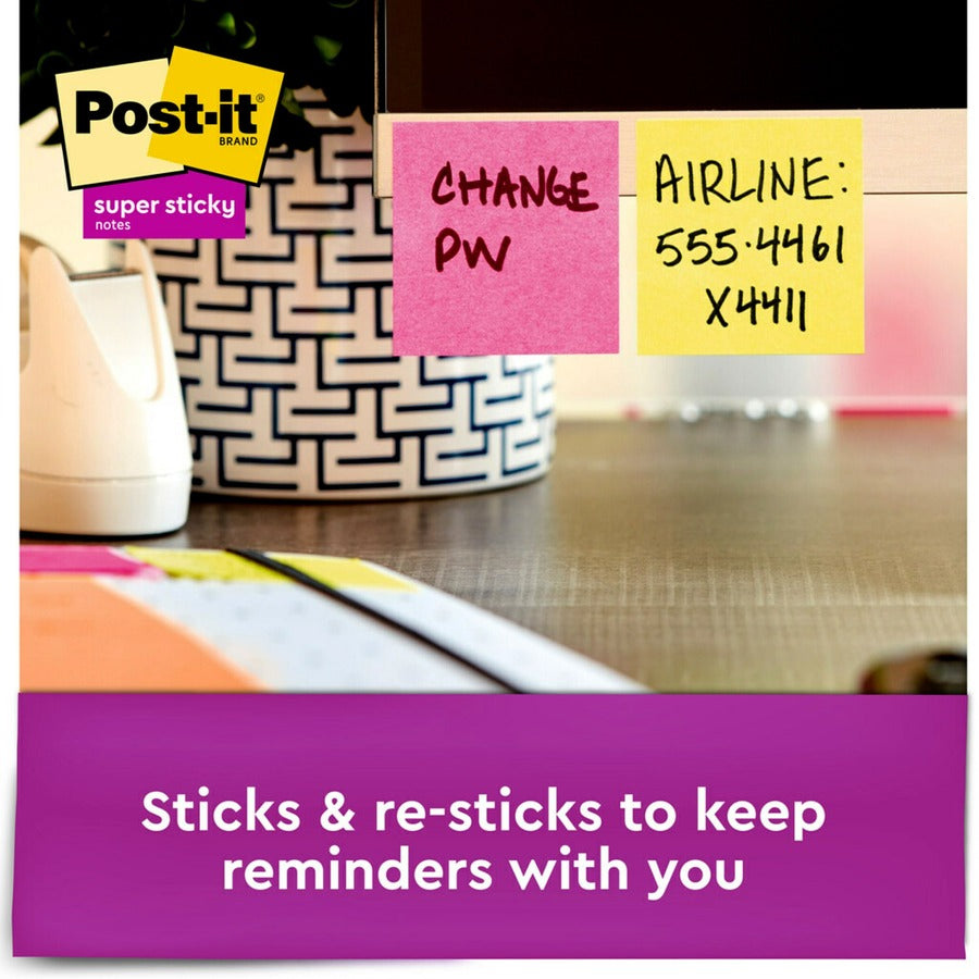 Post-it Super Sticky Notes - Energy Boost Color Collection - 2" x 2" - Square - 90 Sheets per Pad - Multicolor - Paper - Super Sticky, Adhesive, Recyclable, Residue-free - 1620 / Pack