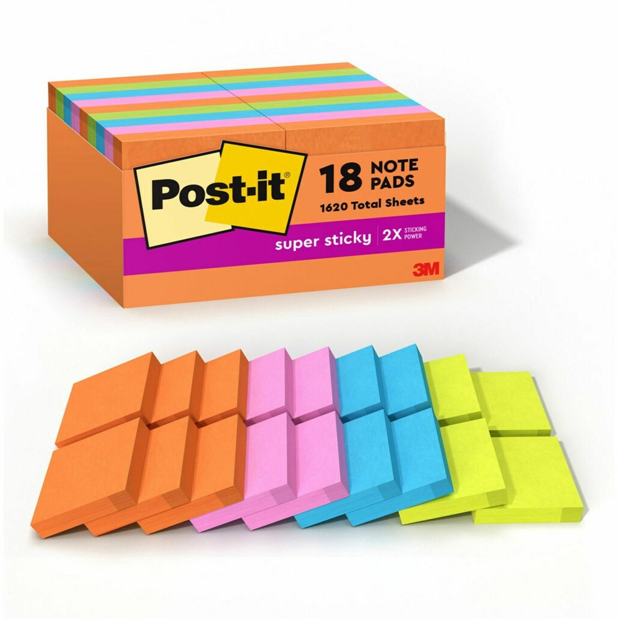 post-it-super-sticky-notes-energy-boost-color-collection-2-x-2-square-90-sheets-per-pad-multicolor-paper-super-sticky-adhesive-recyclable-residue-free-1620-pack_mmm62218ssauc - 1