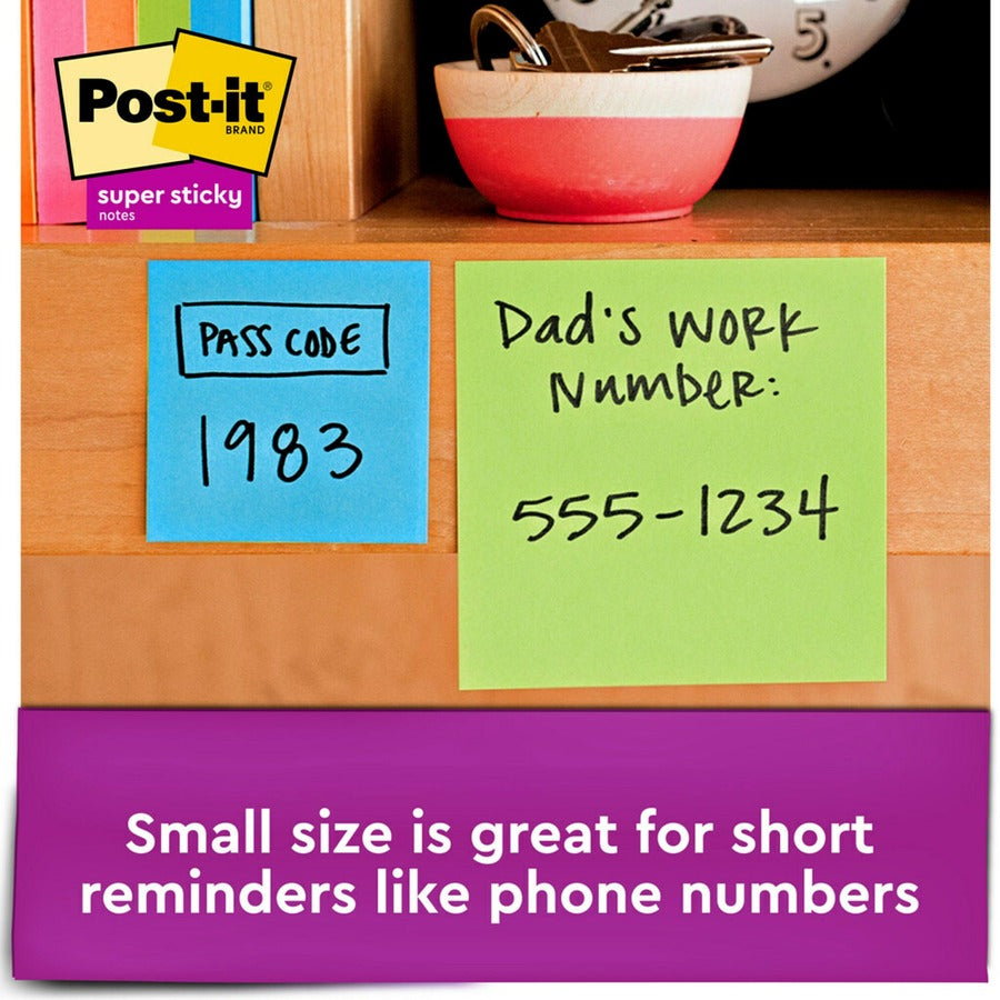 Post-it Super Sticky Notes - Energy Boost Color Collection - 2" x 2" - Square - 90 Sheets per Pad - Multicolor - Paper - Super Sticky, Adhesive, Recyclable, Residue-free - 1620 / Pack