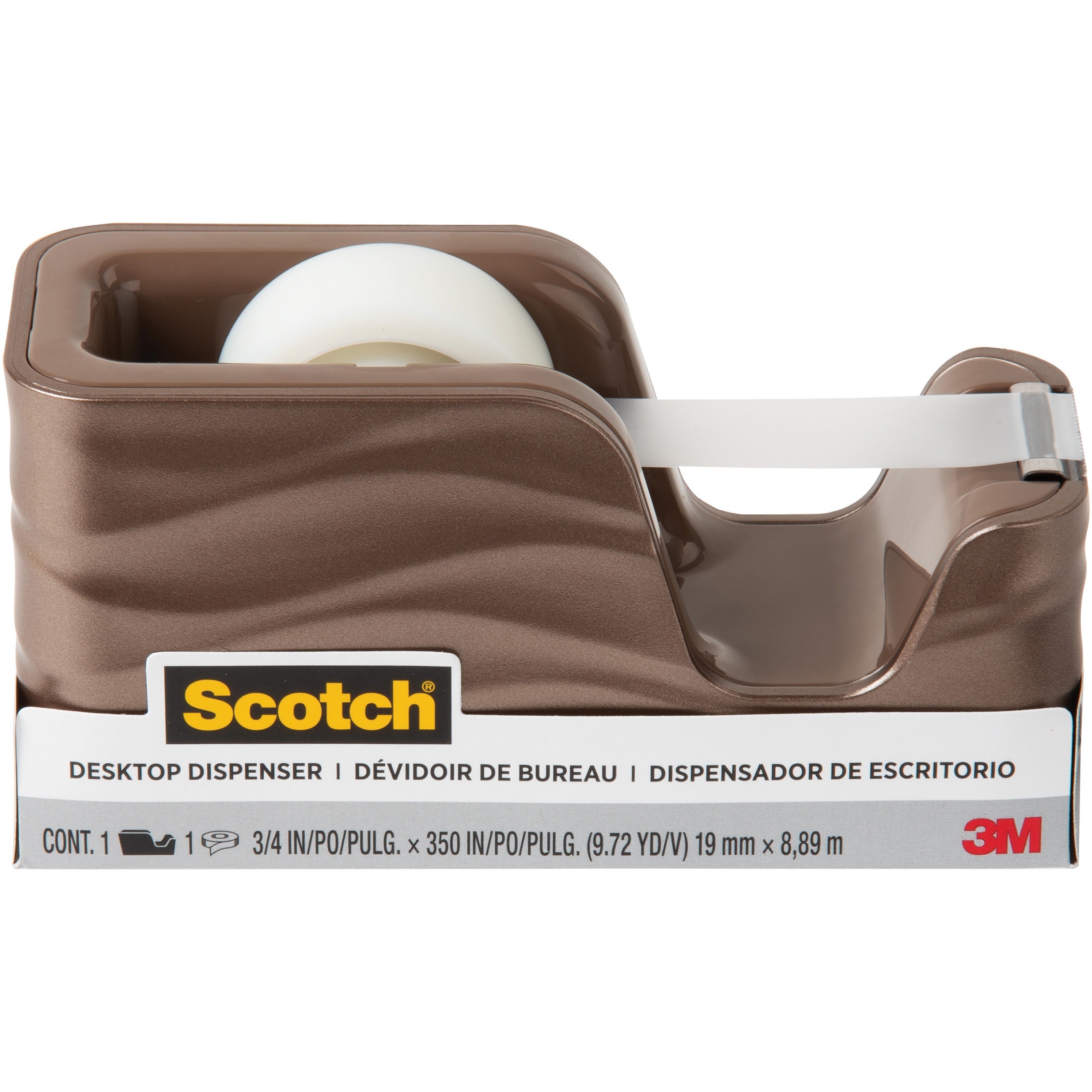 scotch-wave-desktop-tape-dispenser-1-core-refillable-impact-resistant-non-skid-base-weighted-base-plastic-bronze-1-each_mmmc20wavemb - 1