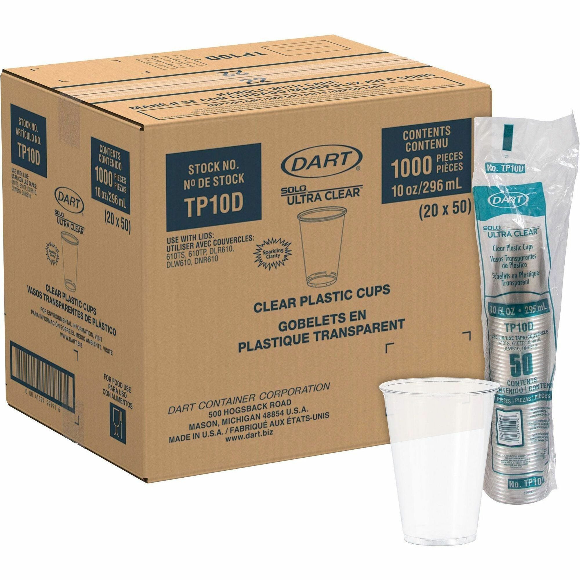 Solo Ultra Clear 10 oz Cold Cups - 50.0 / Pack - 20 / Carton - Clear - Plastic, Polyethylene Terephthalate (PET) - Water, Soda, Juice, Beverage, Cold Drink