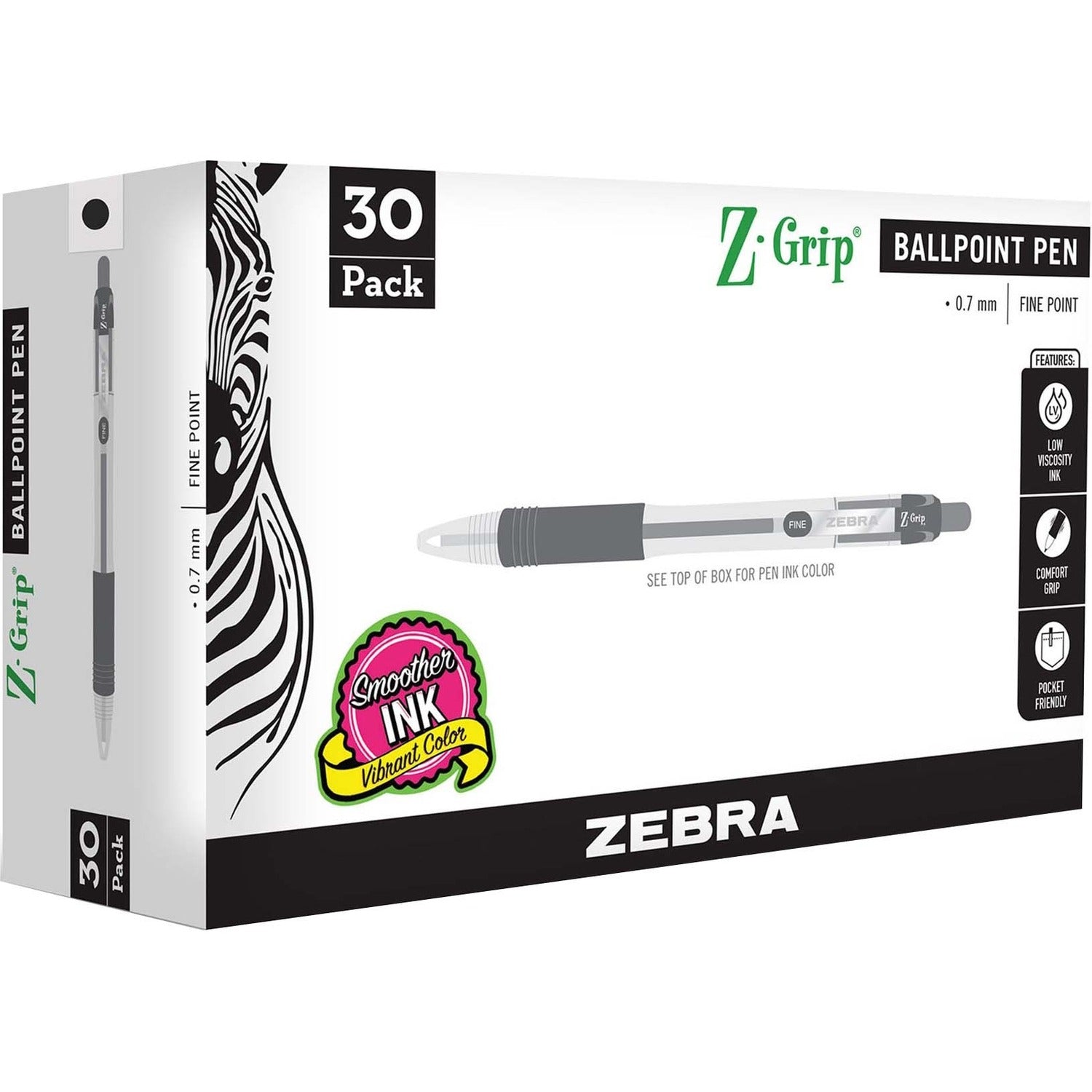 Z-Grip Ballpoint Pen, Retractable, Medium 0.7 mm, Black Ink, Clear/Black Barrel, 30/Pack