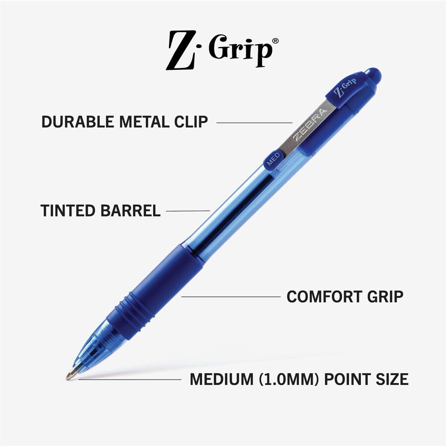 Zebra Pen Z-Grip Retractable Ballpoint Pen - 0.7 mm Pen Point Size - Retractable - Blue - 12 / Pack