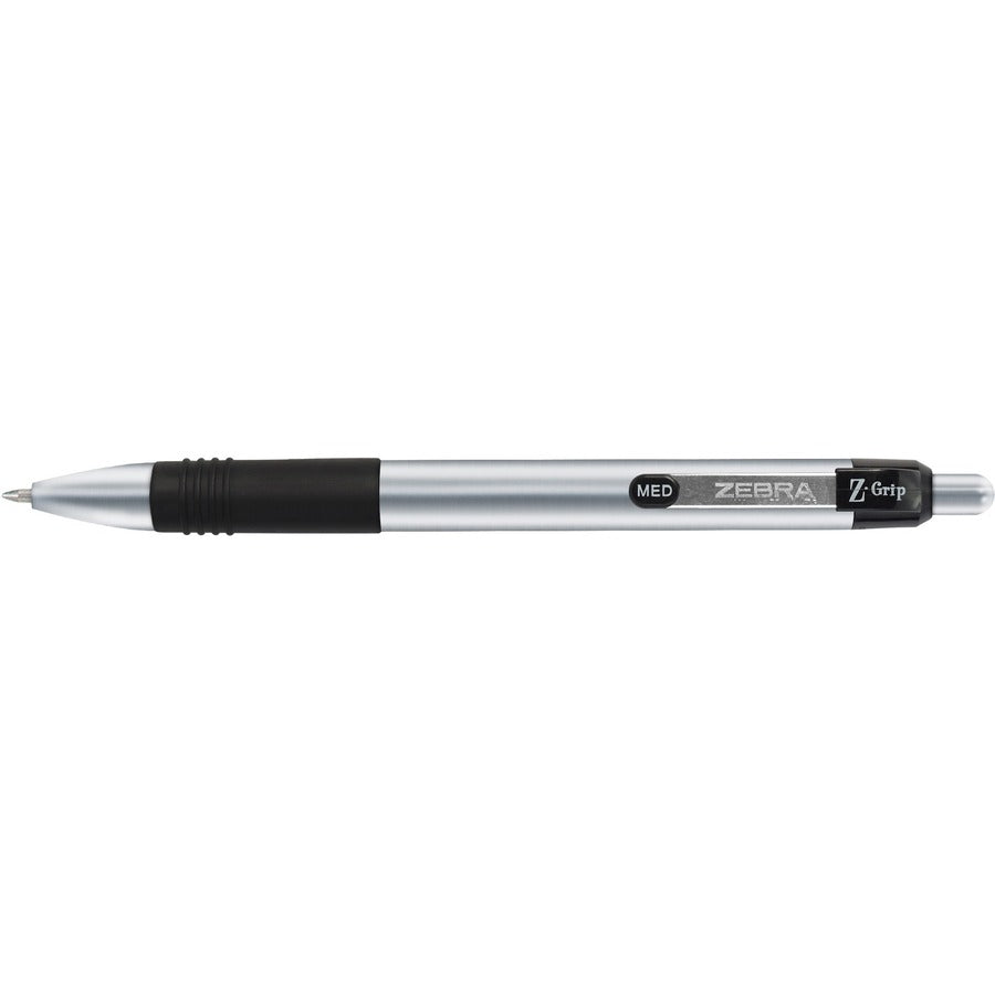 Z-Grip Metal Ballpoint Pen, Retractable, Medium 1 mm, Black Ink, Silver/Black Barrel, 12/Pack