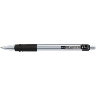 Z-Grip Metal Ballpoint Pen, Retractable, Medium 1 mm, Black Ink, Silver/Black Barrel, 12/Pack