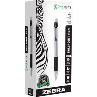 Z-Grip Metal Ballpoint Pen, Retractable, Medium 1 mm, Black Ink, Silver/Black Barrel, 12/Pack