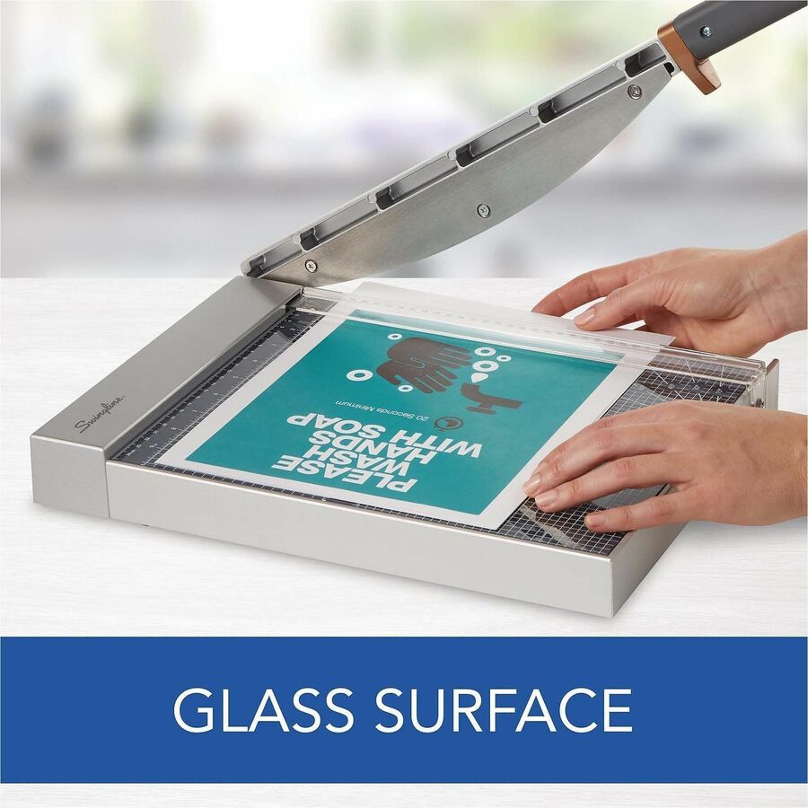 Swingline 1215G/1225G Guillotine Trimmer - 25 Sheet Cutting Capacity - 12" Cutting Length - Easy to Use, Built-in LED, Sturdy - Wood, Plastic - Silver - 1 Each