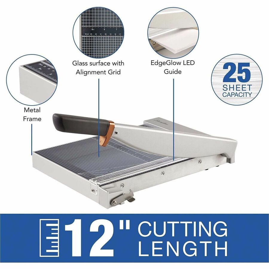 Swingline 1215G/1225G Guillotine Trimmer - 25 Sheet Cutting Capacity - 12" Cutting Length - Easy to Use, Built-in LED, Sturdy - Wood, Plastic - Silver - 1 Each
