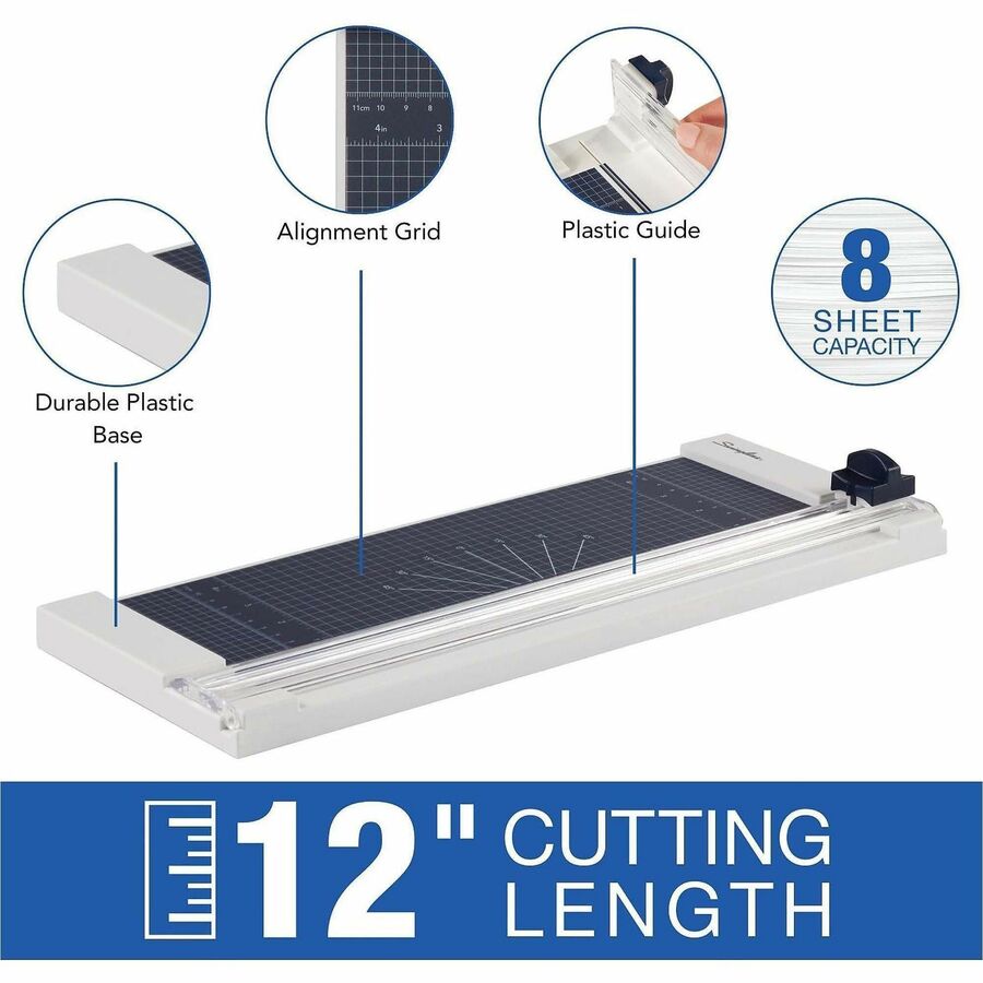 Swingline 1208P Rotary Trimmer - 8 Sheet Cutting Capacity - 12" Cutting Length - Durable, Sturdy, Lightweight, Easy to Use, Compact - Plastic - Silver - 1 Each