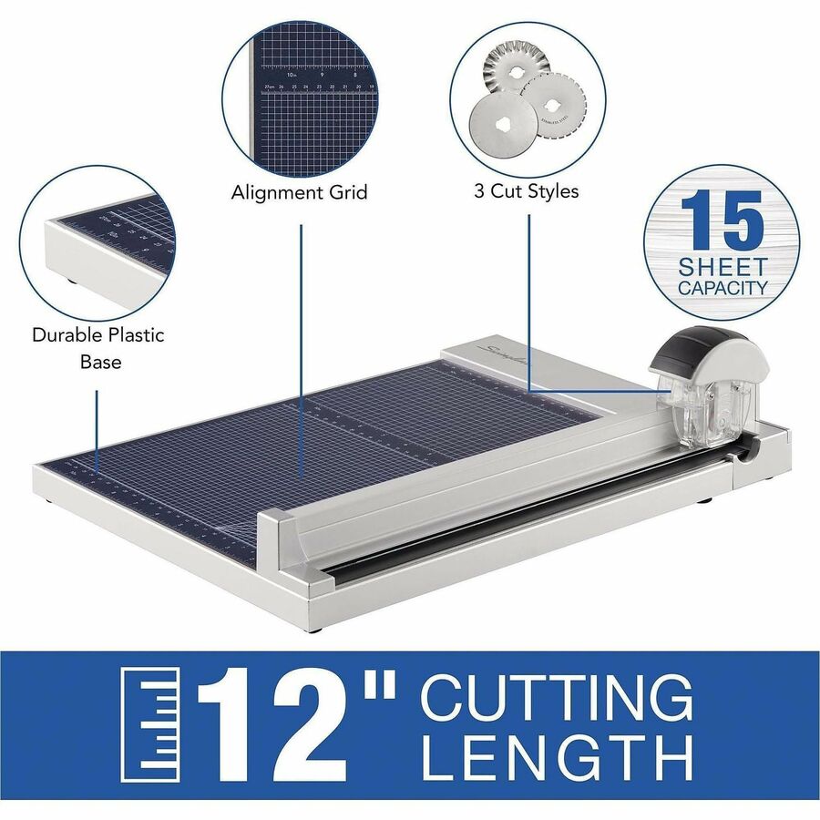 Swingline 1215 Rotary Trimmer - 15 Sheet Cutting Capacity - 12" Cutting Length - Rotating Blade - Silver - 1 Each