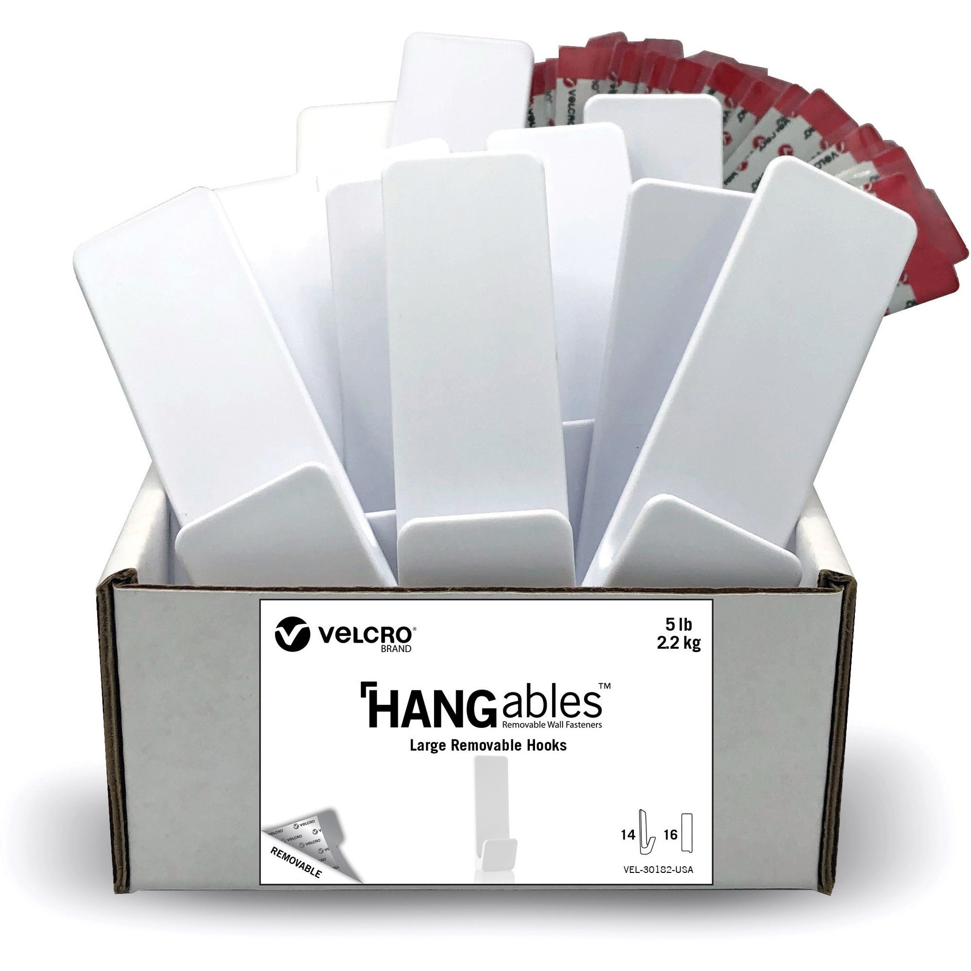 VELCRO Large Removable Hooks - 14 Large Hook - 5 lb (2.27 kg) Capacity - 0.8" Length - for Decoration, Indoor, Outdoor, Jewelry, Pet Leash, Key, Pot Holder, Clutch - White - 14 / Pack