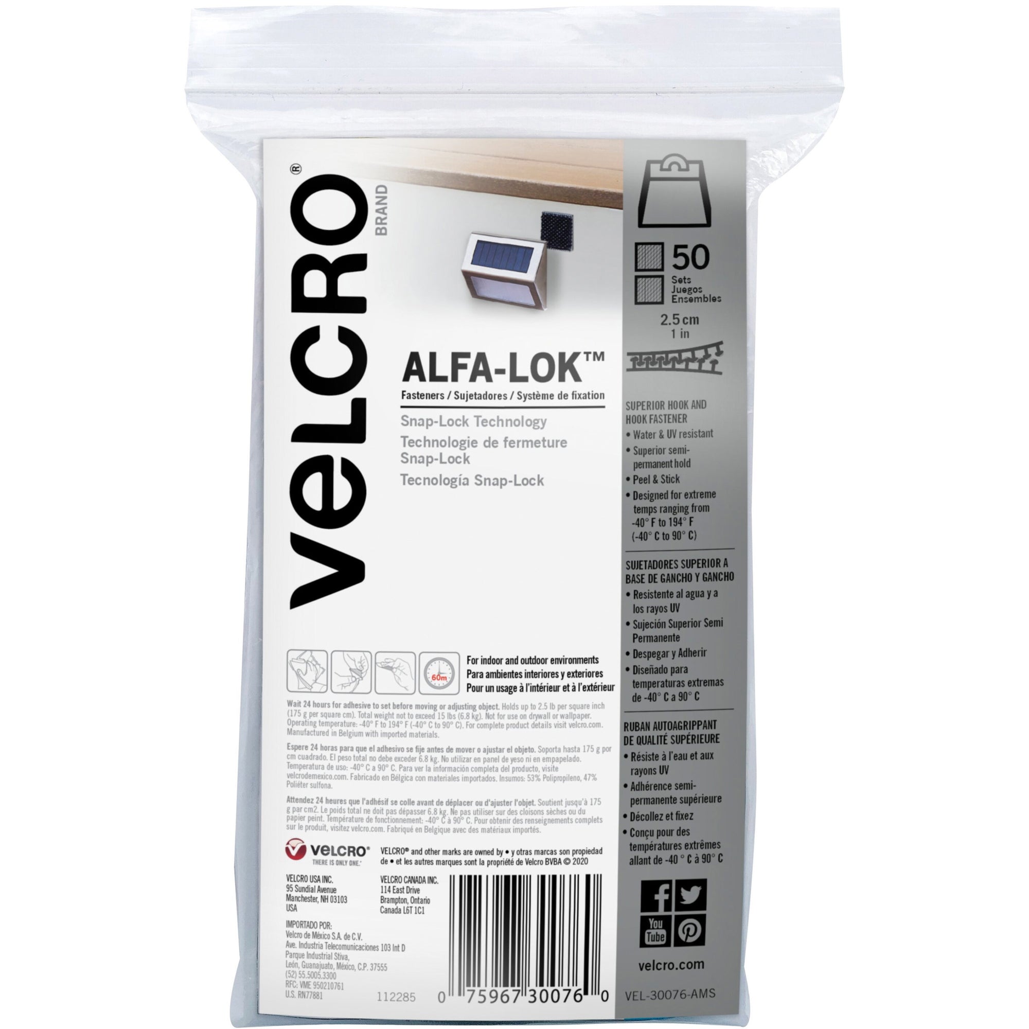 VELCRO Alfa-Lok Fasteners - 1" Length x 1" Width - 50 / Pack