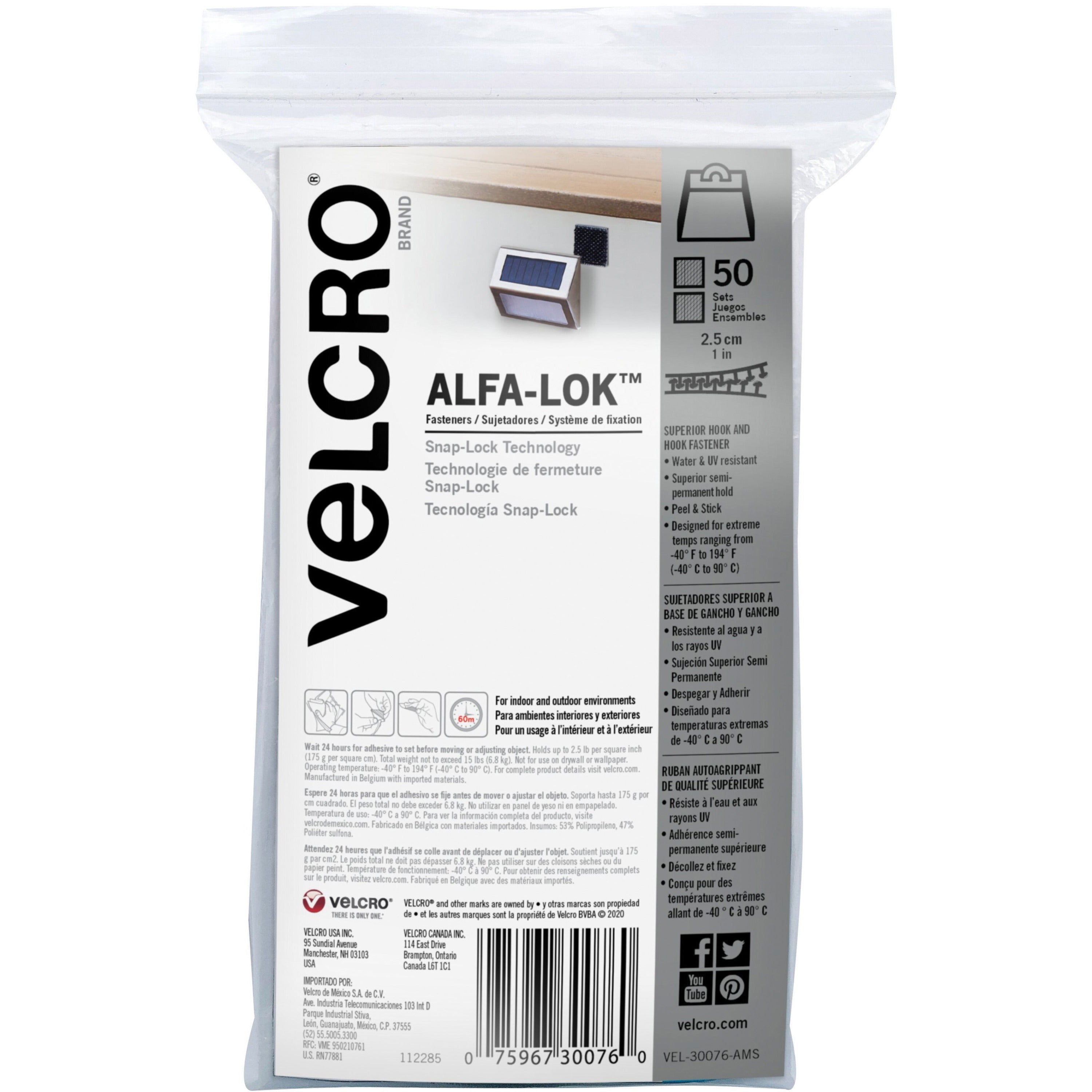 VELCRO Alfa-Lok Fasteners - 1" Length x 1" Width - 50 / Pack