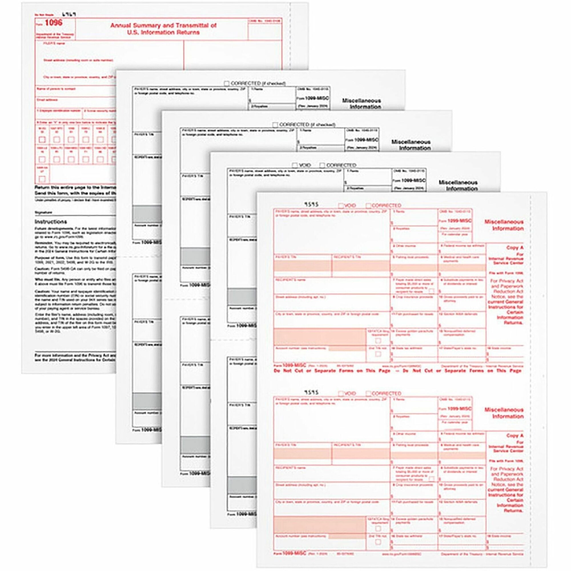 1099-MISC Tax Forms, Fiscal Year: 2023, Five-Part Carbonless, 8.5 x 5.5, 2 Forms/Sheet, 50 Forms Total