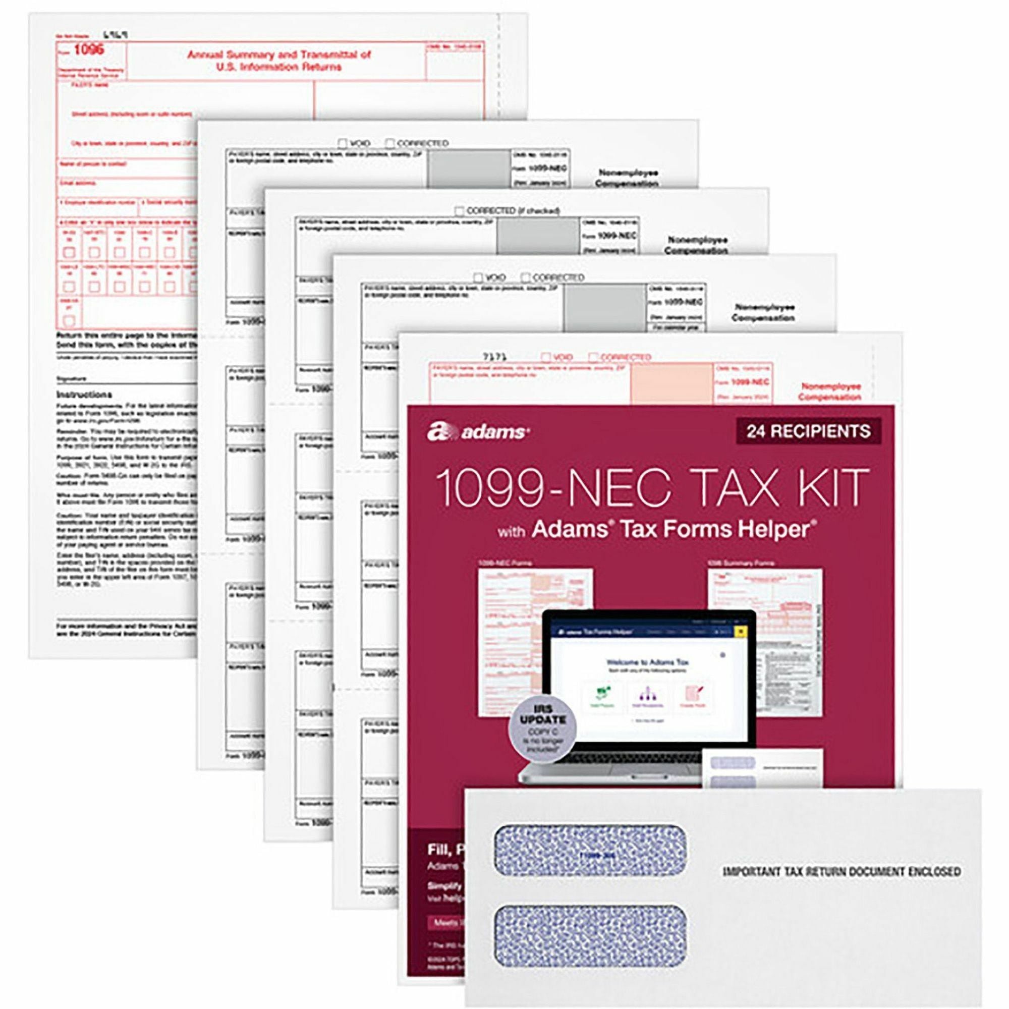 1099-NEC Online Tax Kit, Fiscal Year: 2023, Five-Part Carbonless, 8.5 x 3.5, 3 Forms/Sheet, 24 Forms Total