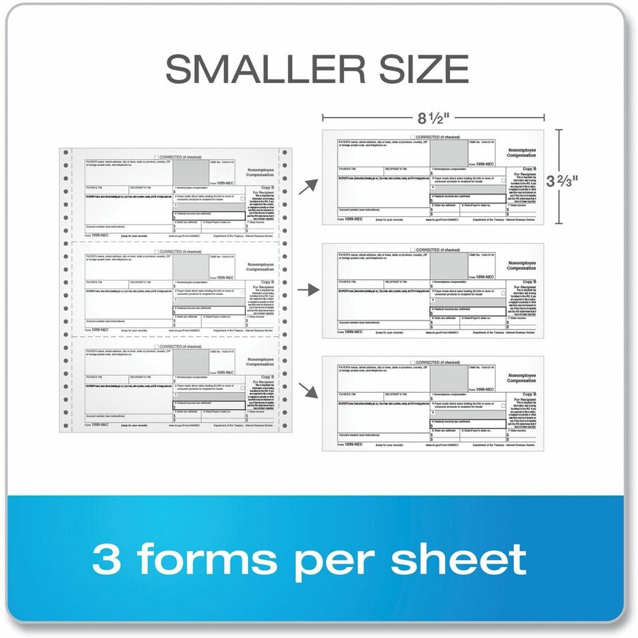 1099-NEC Continuous Tax Forms, Fiscal Year: 2023, Four-Part Carbonless, 8.5 x 5.5, 2 Forms/Sheet, 24 Forms Total