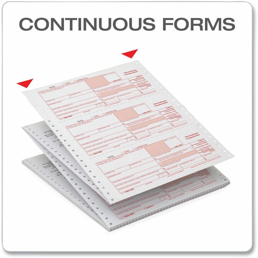 1099-NEC Continuous Tax Forms, Fiscal Year: 2023, Four-Part Carbonless, 8.5 x 5.5, 2 Forms/Sheet, 24 Forms Total