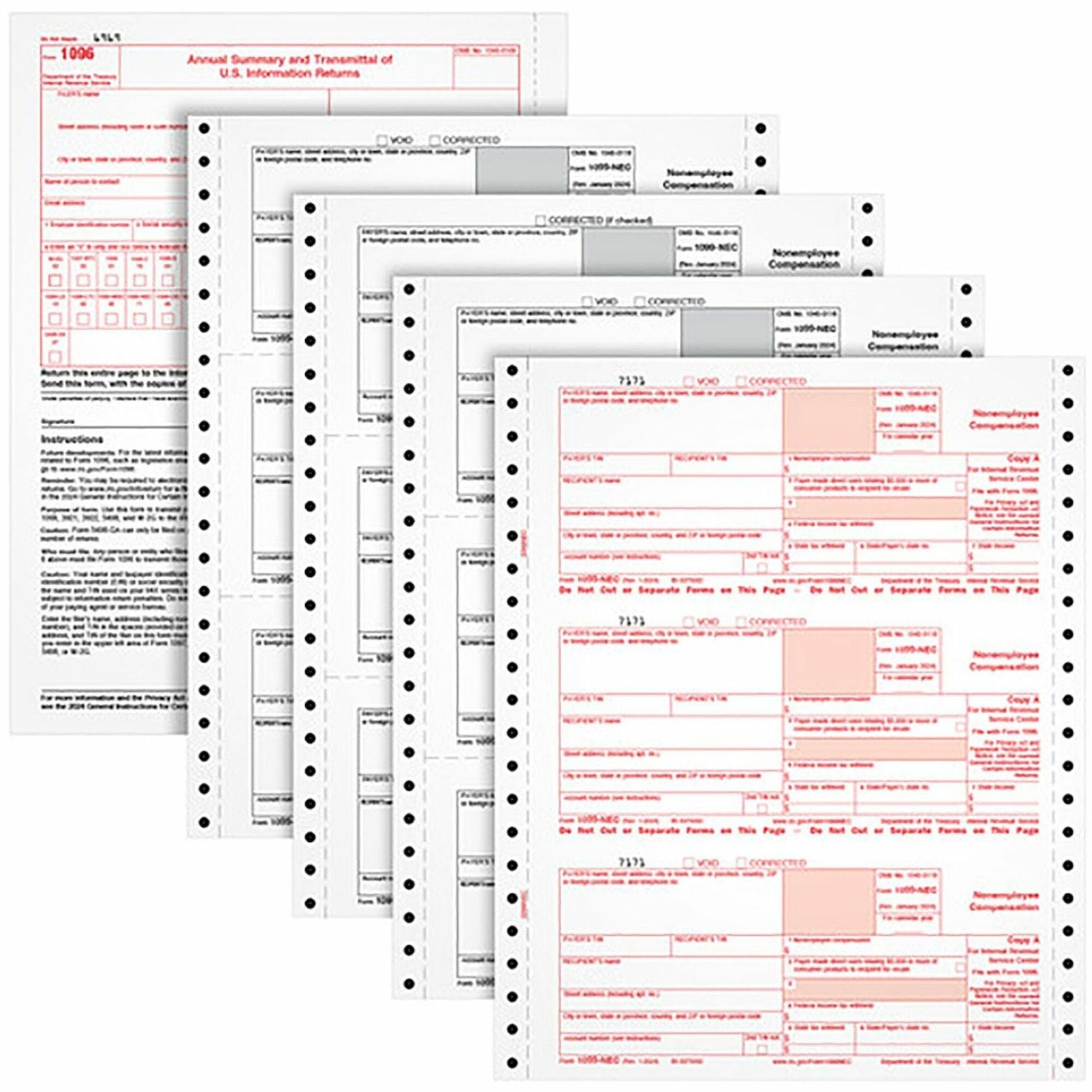 1099-NEC Continuous Tax Forms, Fiscal Year: 2023, Four-Part Carbonless, 8.5 x 5.5, 2 Forms/Sheet, 24 Forms Total