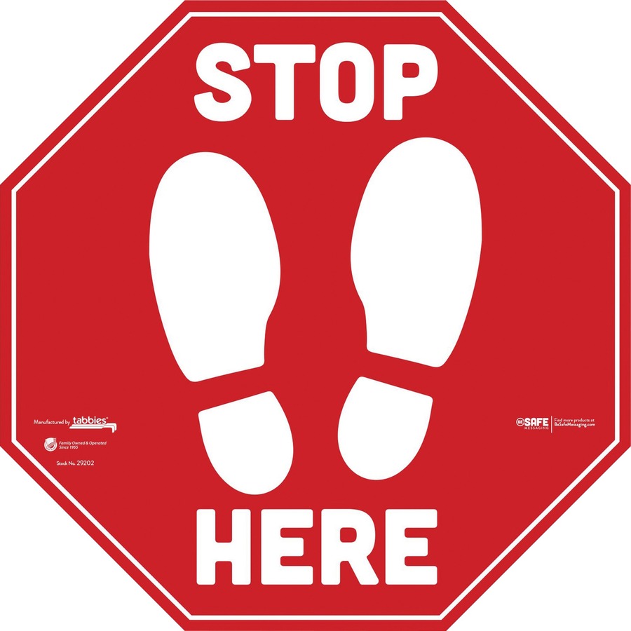 tabbies-besafe-stop-here-messaging-carpet-decals-6-pack-stop-here-print-message-12-width-x-12-height-square-shape-easy-readability-removable-pressure-sensitive-adhesive-adjustable-non-slip-acrylic-vinyl-red-white_tab29202 - 8