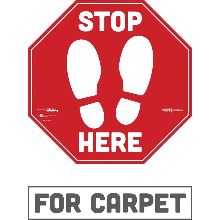 tabbies-besafe-stop-here-messaging-carpet-decals-6-pack-stop-here-print-message-12-width-x-12-height-square-shape-easy-readability-removable-pressure-sensitive-adhesive-adjustable-non-slip-acrylic-vinyl-red-white_tab29202 - 5