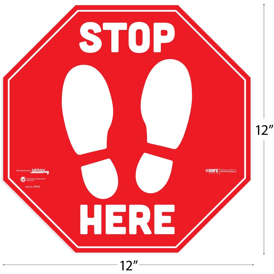 tabbies-besafe-stop-here-messaging-carpet-decals-6-pack-stop-here-print-message-12-width-x-12-height-square-shape-easy-readability-removable-pressure-sensitive-adhesive-adjustable-non-slip-acrylic-vinyl-red-white_tab29202 - 7