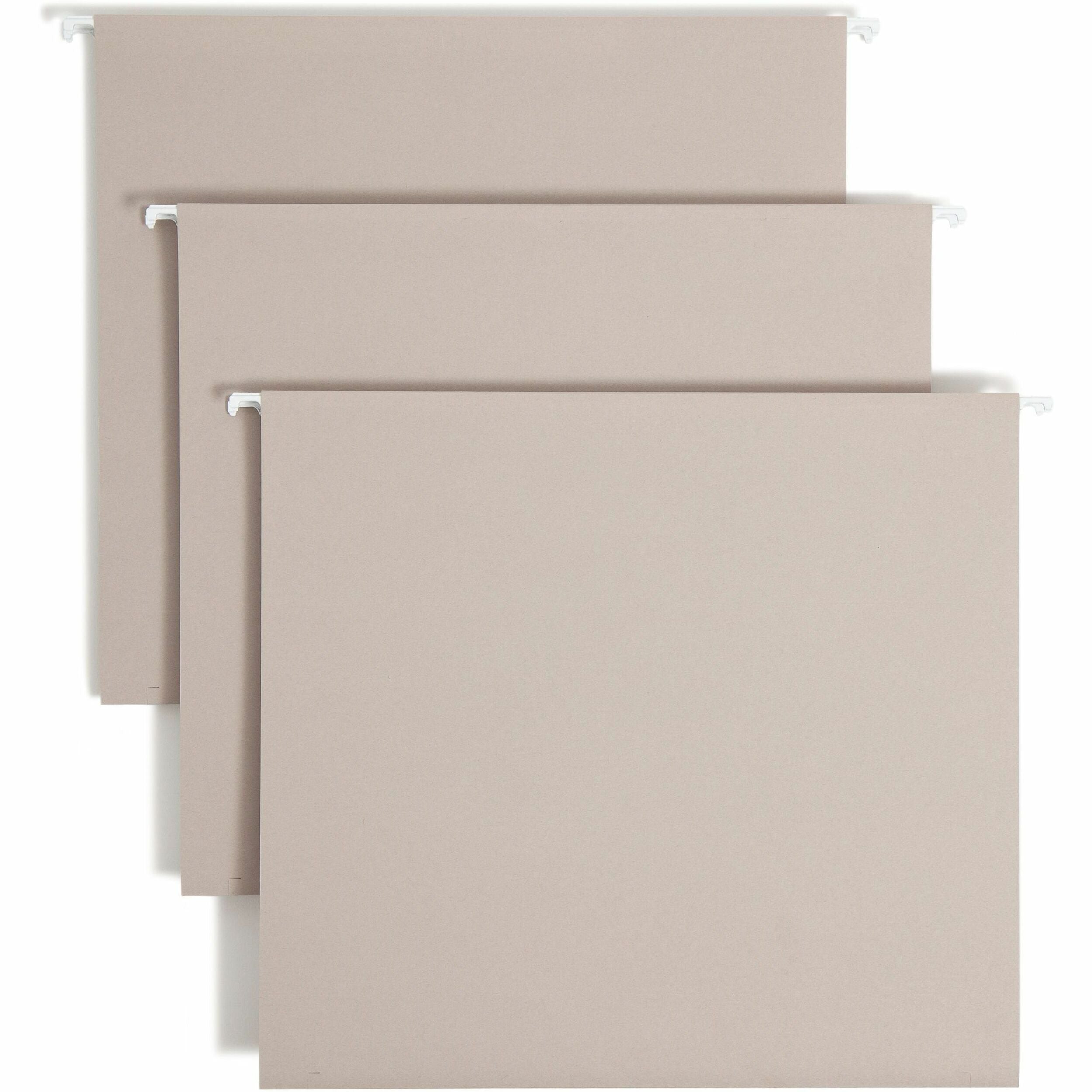 Smead TUFF 1/3 Tab Cut Letter Recycled Hanging Folder - 8 1/2" x 11" - 3" Expansion - Top Tab Location - Assorted Position Tab Position - Steel Gray - 10% Recycled - 18 / Box