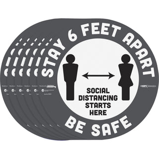 Tabbies BeSafe STAY 6 FEET APART Floor Decals - 6 / Pack - Stay 6 Feet Apart Print/Message - 12" Width x 12" Height - Circle Shape - Easy Readability, Removable, Pressure Sensitive, Adhesive, Adjustable, Non-slip - Acrylic, Vinyl - Gray, White
