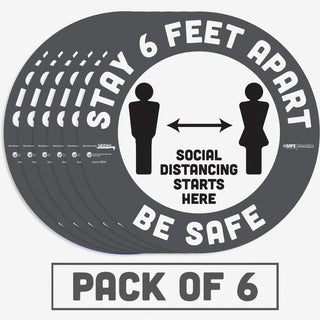 Tabbies BeSafe STAY 6 FEET APART Floor Decals - 6 / Pack - Stay 6 Feet Apart Print/Message - 12" Width x 12" Height - Circle Shape - Easy Readability, Removable, Pressure Sensitive, Adhesive, Adjustable, Non-slip - Acrylic, Vinyl - Gray, White