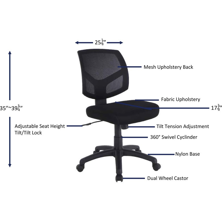 Lorell Mesh Back Task Chair - Fabric Seat - Mesh Back - 5-star Base - Black - 1 Each