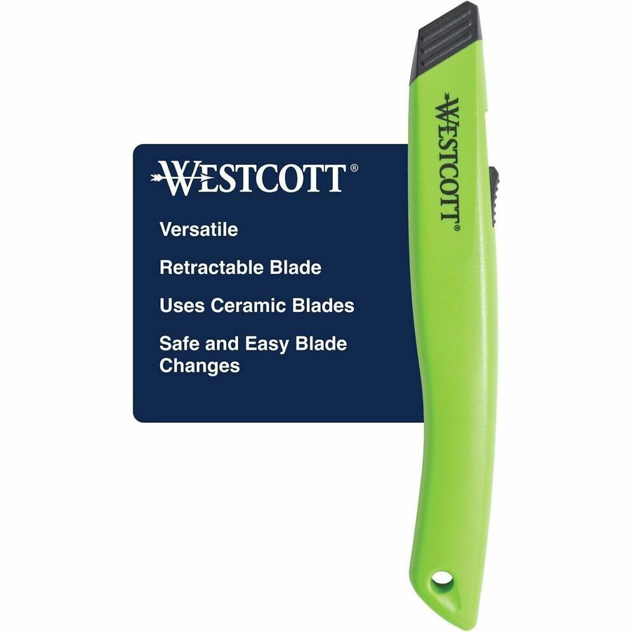 Safety Ceramic Blade Box Cutter, 0.5" Blade, 5.5" Plastic Handle, Green