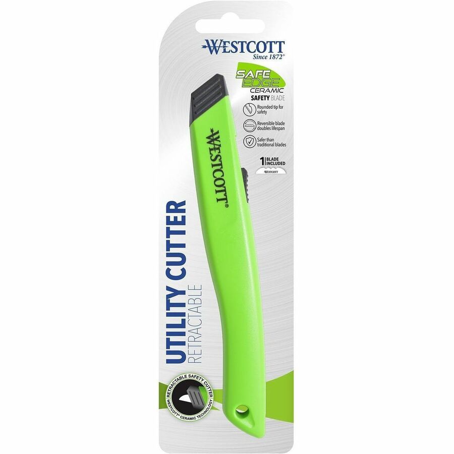 Safety Ceramic Blade Box Cutter, 0.5" Blade, 5.5" Plastic Handle, Green