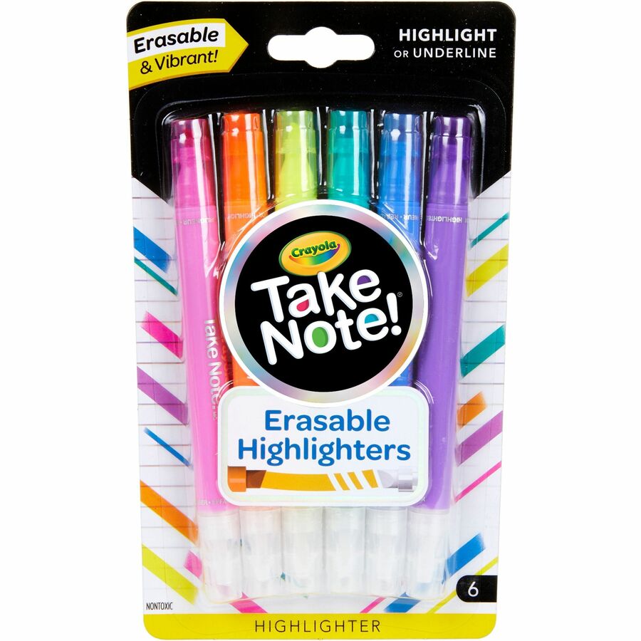 Crayola Take Note Erasable Highlighters - Chisel Marker Point Style - Assorted - 6 / Pack