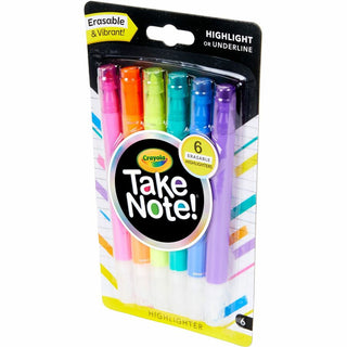 Crayola Take Note Erasable Highlighters - Chisel Marker Point Style - Assorted - 6 / Pack