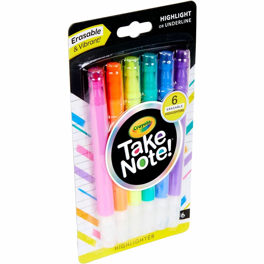 Crayola Take Note Erasable Highlighters - Chisel Marker Point Style - Assorted - 6 / Pack