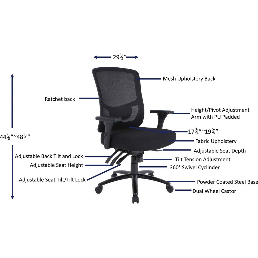 Lorell Big & Tall Mesh Back Office Chair - Fabric Seat - Black - Armrest - 1 Each