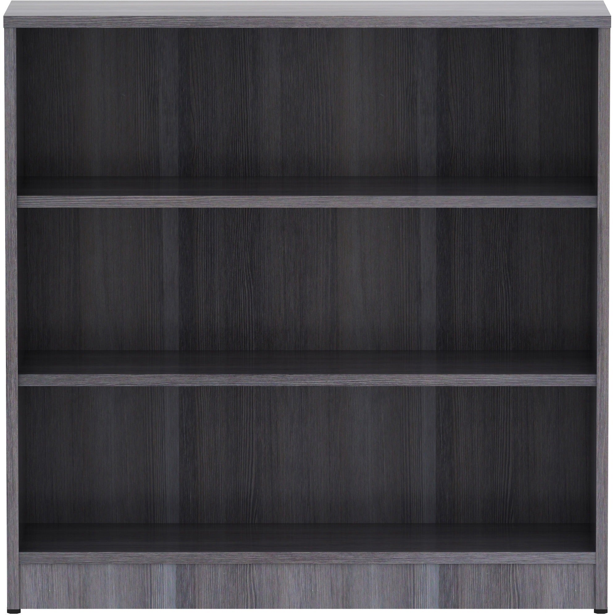 lorell-laminate-bookcase-36-x-12-x-36-3-x-shelfves-sturdy-laminated-contemporary-style-square-edge-adjustable-feet-weathered-charcoal-medium-density-fiberboard-mdf-assembly-required_llr69626 - 2