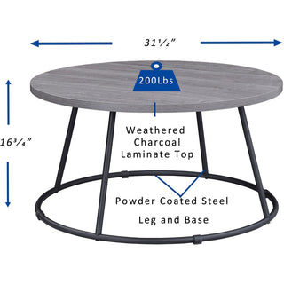 lorell-accession-coffee-table-for-table-topround-top-powder-coated-four-leg-base-4-legs-200-lb-capacity-x-1-table-top-thickness-x-3150-table-top-diameter-1675-height-assembly-required-weathered-charcoal-1-each_llr16260 - 3