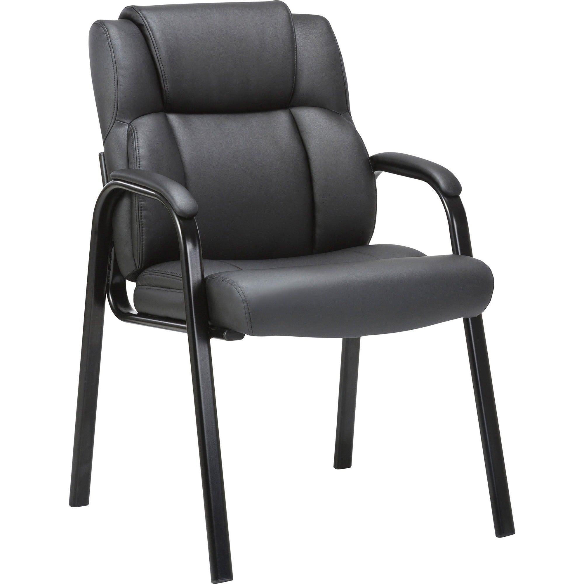lorell-low-back-cushioned-guest-chair-black-bonded-leather-seat-black-bonded-leather-back-powder-coated-steel-frame-high-back-four-legged-base-armrest-1-each_llr67002 - 1
