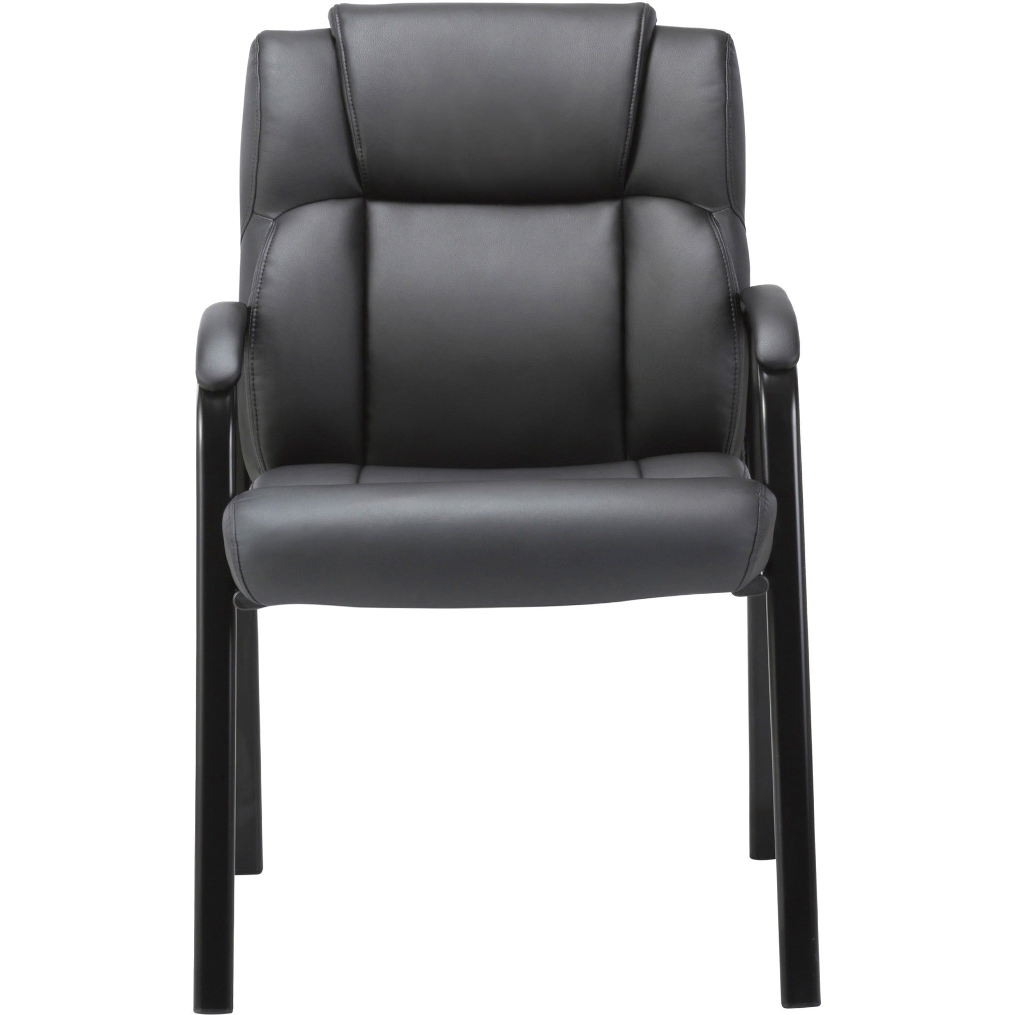 lorell-low-back-cushioned-guest-chair-black-bonded-leather-seat-black-bonded-leather-back-powder-coated-steel-frame-high-back-four-legged-base-armrest-1-each_llr67002 - 2