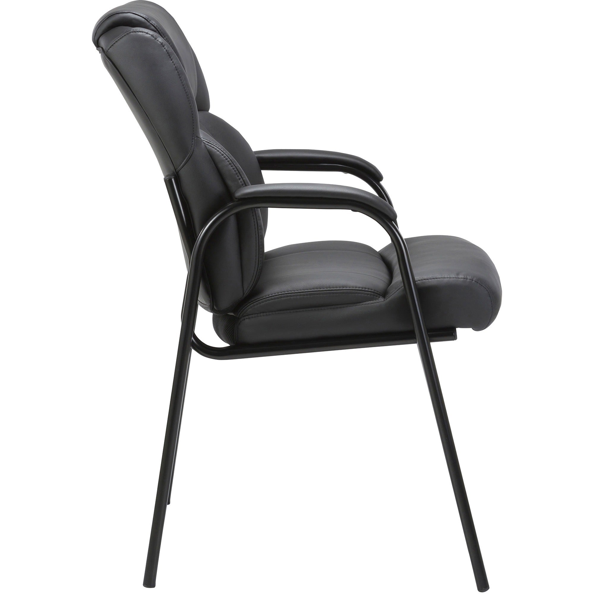 lorell-low-back-cushioned-guest-chair-black-bonded-leather-seat-black-bonded-leather-back-powder-coated-steel-frame-high-back-four-legged-base-armrest-1-each_llr67002 - 5