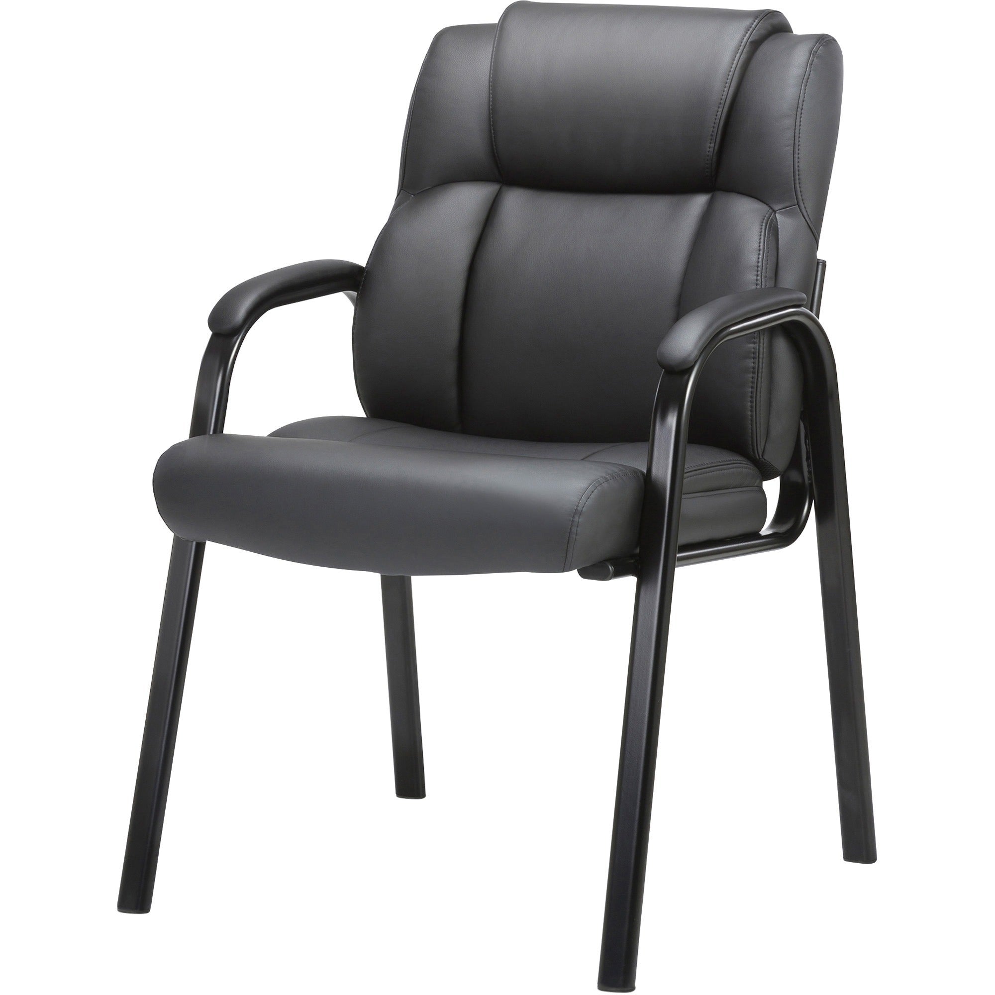 lorell-low-back-cushioned-guest-chair-black-bonded-leather-seat-black-bonded-leather-back-powder-coated-steel-frame-high-back-four-legged-base-armrest-1-each_llr67002 - 3