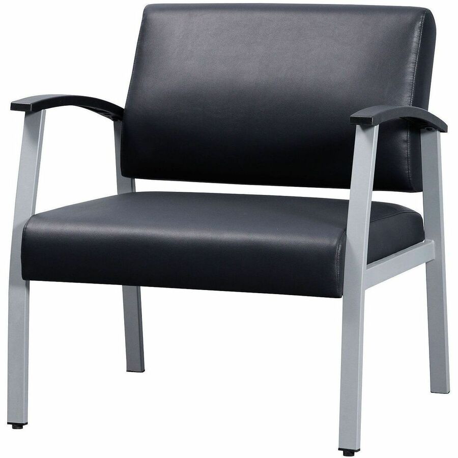 Lorell Healthcare Reception Big & Tall Antimicrobial Guest Chair - Vinyl Seat - Vinyl Back - Powder Coated Silver Steel Frame - Four-legged Base - Black, Silver - Armrest - 1 Each