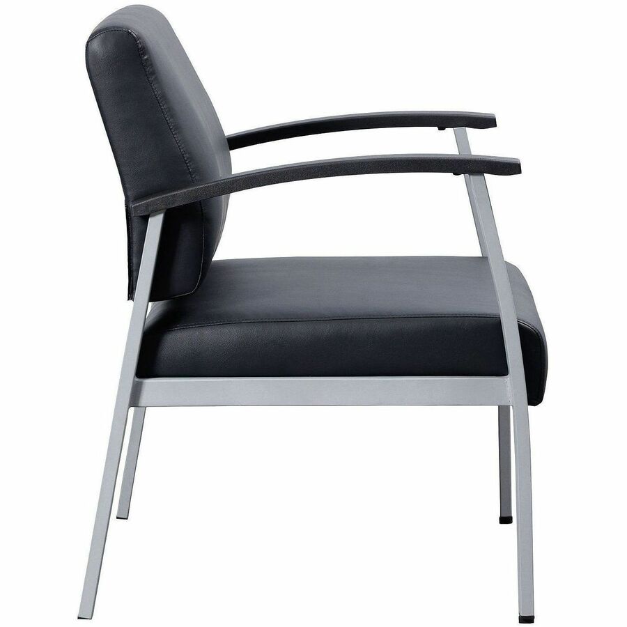 Lorell Healthcare Reception Big & Tall Antimicrobial Guest Chair - Vinyl Seat - Vinyl Back - Powder Coated Silver Steel Frame - Four-legged Base - Black, Silver - Armrest - 1 Each