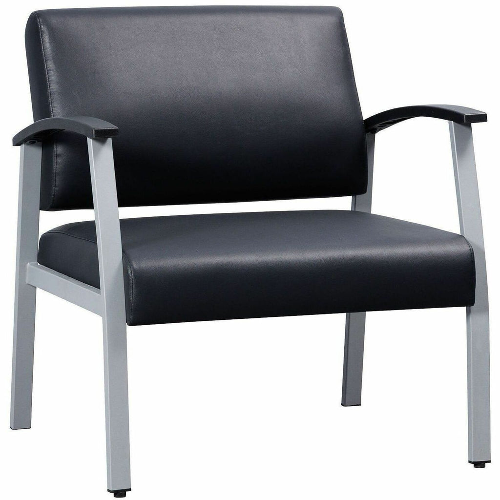 Lorell Healthcare Reception Big & Tall Antimicrobial Guest Chair - Vinyl Seat - Vinyl Back - Powder Coated Silver Steel Frame - Four-legged Base - Black, Silver - Armrest - 1 Each