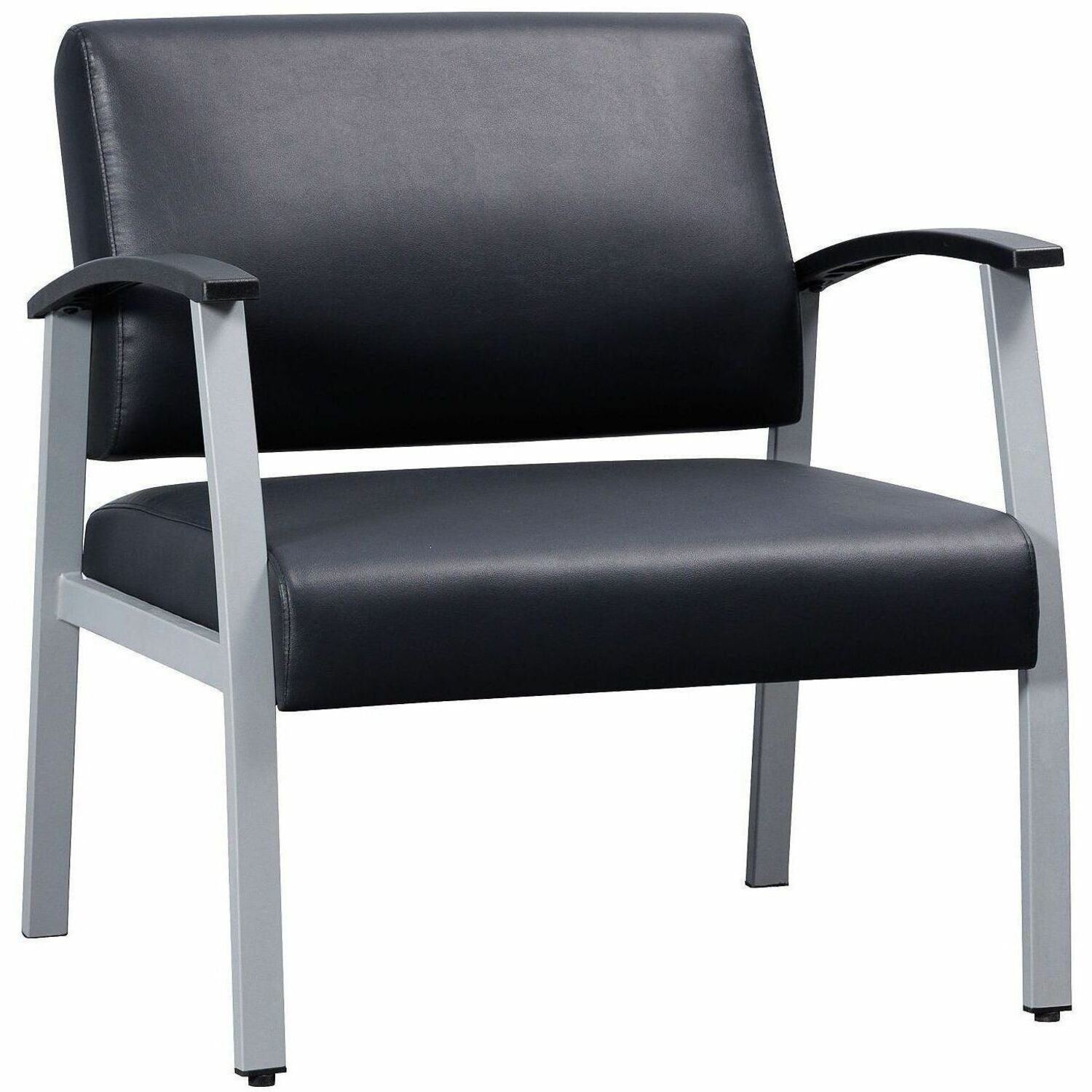 Lorell Healthcare Reception Big & Tall Antimicrobial Guest Chair - Vinyl Seat - Vinyl Back - Powder Coated Silver Steel Frame - Four-legged Base - Black, Silver - Armrest - 1 Each