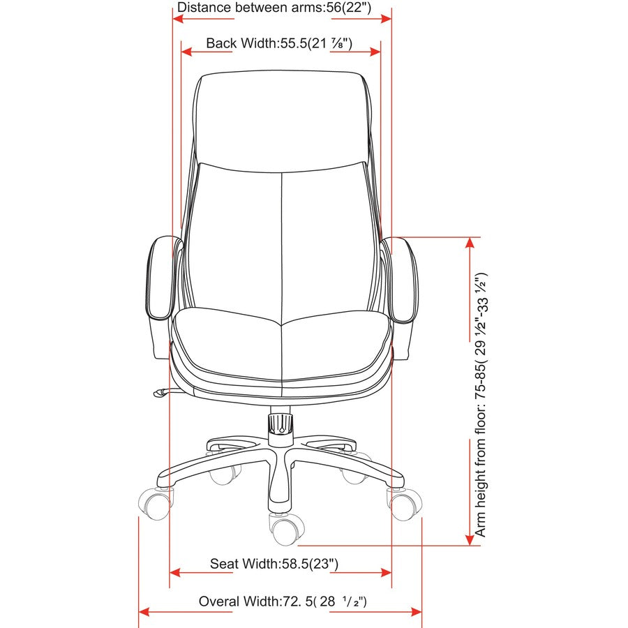 Lorell Big & Tall High-Back Chair - Bonded Leather Seat - Black Bonded Leather Back - High Back - Black - Armrest - 1 Each