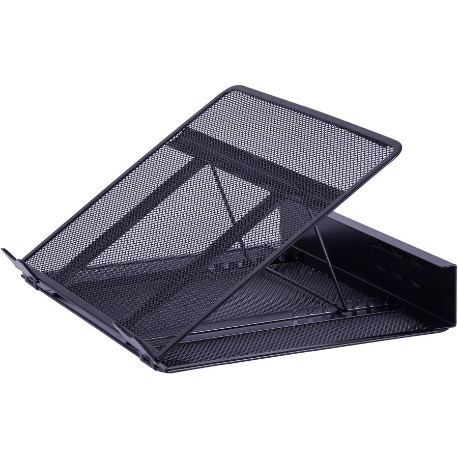 Lorell Mesh Laptop Stand - 3.5" Height x 13" Width x 11.5" Depth - Desktop - Steel, Metal - Black